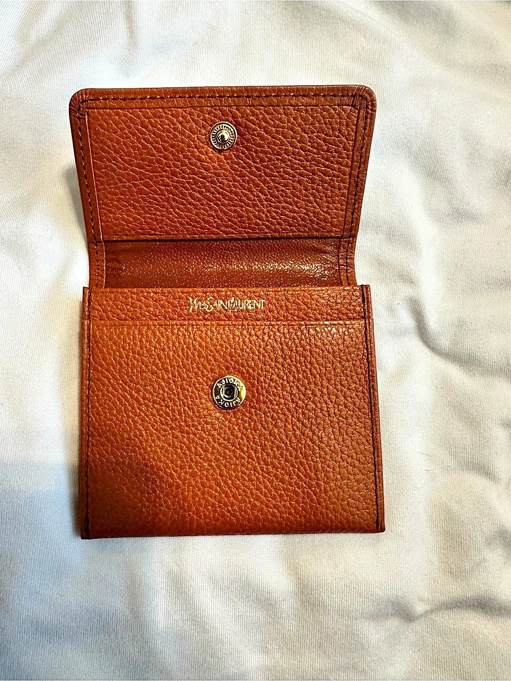 Vintage Yves Saint Laurent Cognac Pebbled Leather Flap Card Coin Pouch Wallet